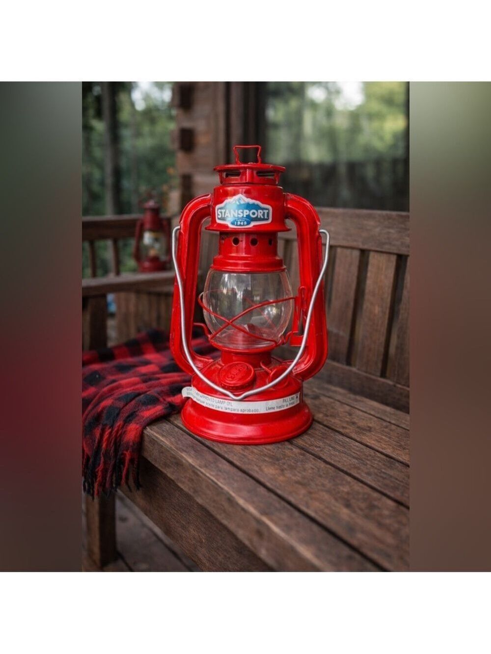 Cozy Campfire Glow • Red Stansport Lantern • Rustic Cabin • Hurricane Style - Picture 1 of 6